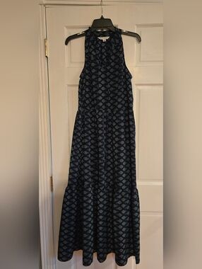 Emily Daniels Navy Patterned Sleeveless Maxi Dress